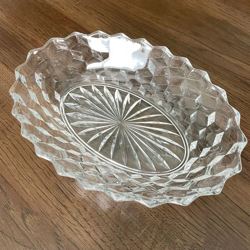 Fostoria American Clear Glass Oval Dish Bowl Serving Cubist Starburst Diamond